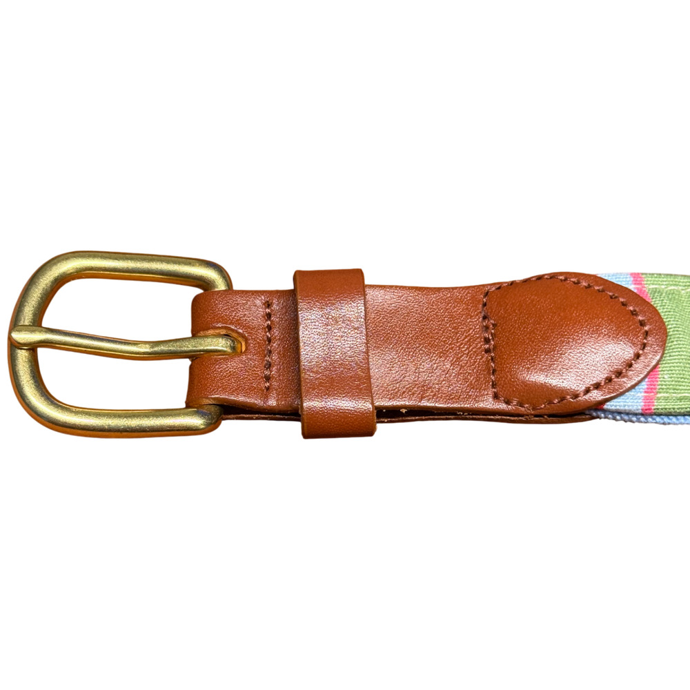 Leather Man Ltd Men's Sz 36 Multi Color Stripe Leather Belt Preppy - Picture 2 of 10